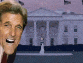a man stands in front of the white house with his mouth wide open