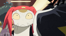 a cartoon drawing of a cat with red hair and a yellow circle on its head