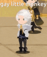 a cartoon character is standing next to another character and says gay little monkey on the bottom