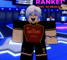 a cartoon character is wearing a red and black jersey that says bastard munchen