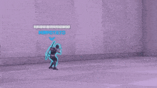 a screenshot of a video game with a purple background and a person standing in the middle of the screen .