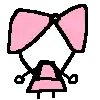 a pixel art drawing of a cat with a pink bow tie .