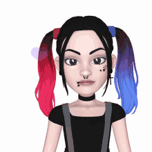 a girl with pigtails has a cross on her face