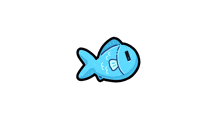 a cartoon drawing of a blue fish with a hole in its mouth .