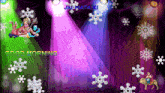 a purple and green background with the words good morning