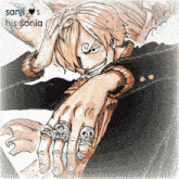 a drawing of sanji 's hands with skull rings