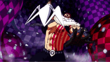 a cartoon character is holding a sword in his hand