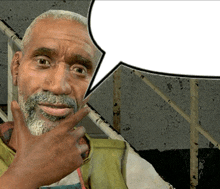 a man with a beard has a speech bubble in front of him