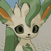 a cartoon drawing of a leafy looking animal with green eyes