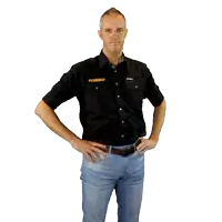 a man wearing a black shirt with the word jumbo on the front