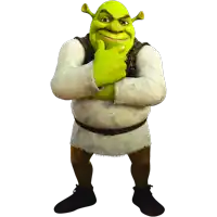 shrek from the movie shrek stands with his arms crossed and his hand on his chin