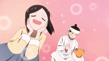 a cartoon of a woman laughing and a man with a bandaged head