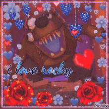 a picture that says i love rocky with a cartoon bear