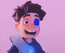 a cartoon character with a blue eye is holding his head and looking at the camera .