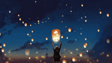 a girl holding a lantern in the air with the words suggestions written above her