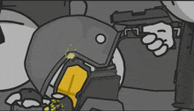 a cartoon of a man holding a gun with the number 7