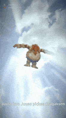 a cartoon character is flying through the air with the words juuso kun juuso pickaa gragaksen below him