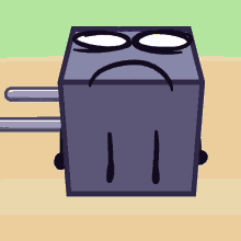 a cartoon drawing of a box with a sad face and two eyes