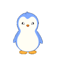 a blue and white penguin with the word yesss in front of it