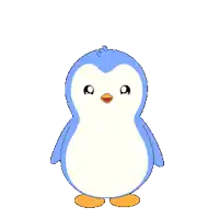 a blue and white penguin with the word yesss in front of it