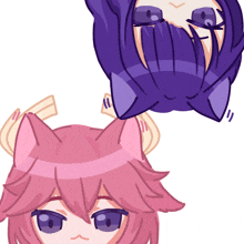a drawing of a girl with cat ears and a purple head