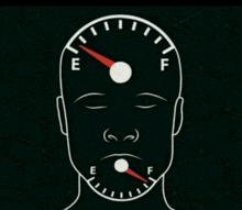 a drawing of a man 's head with a speedometer that says e on it