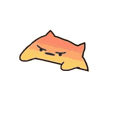 a cartoon cat with a very angry face is laying down on a white background .