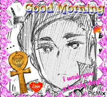 a drawing of a man with the words " good morning " written on it