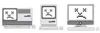 three different types of computer monitors with a dead face on the screen .