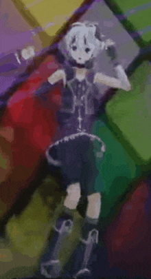 a cartoon character is dancing on a trampoline