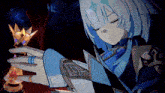 a girl with white hair is holding a trophy with a star on it