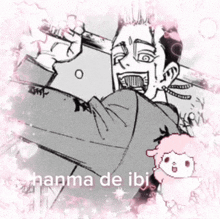 a black and white drawing of a man holding a sword with the words chanma de ibi written below him