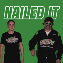 two men wearing shirts that say interstate batteries