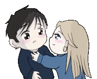 a cartoon drawing of a boy and a girl hugging each other