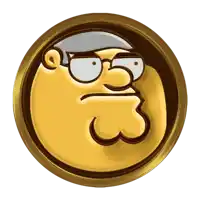 a gold coin with a cartoon face and the number three