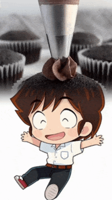 a cartoon character with the number 10 on his shirt is being decorated with chocolate frosting