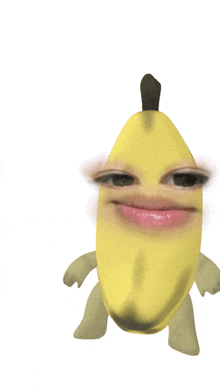 a cartoon banana with a face and arms and legs on a white background