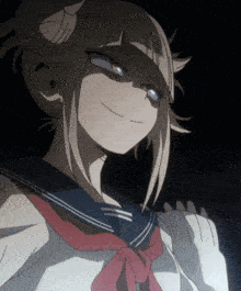 a close up of a girl with a sailor uniform and a red tie