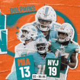 a collage of dolphins players including mia 13