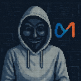 a pixel art of a man wearing a hoodie with a mask on