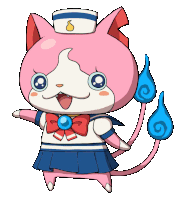 a pink and white cat with a sailor outfit on