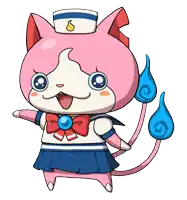 a pink and white cat with a sailor outfit on