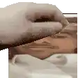 a hand is holding a piece of paper over a man 's face in a pixel art .