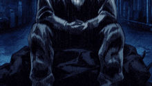 a drawing of a man with glowing blue eyes