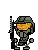 a pixel art soldier is holding a gun in his hands .
