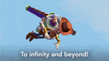 buzz lightyear and woody from toy story flying in the air