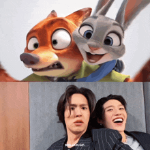 a picture of a fox and a rabbit with a caption that says bullkin gif