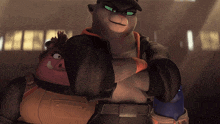 a couple of cartoon characters standing next to each other with arms crossed