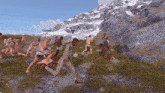 a group of people are running in a video game