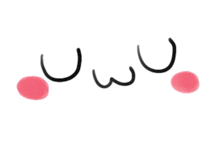 a drawing of a face with the letters uwu and two pink dots
